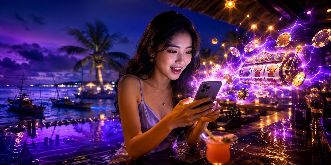 Người chơi thưởng thức slot game tại bãi biển Mũi Né với ly cà phê Việt Nam